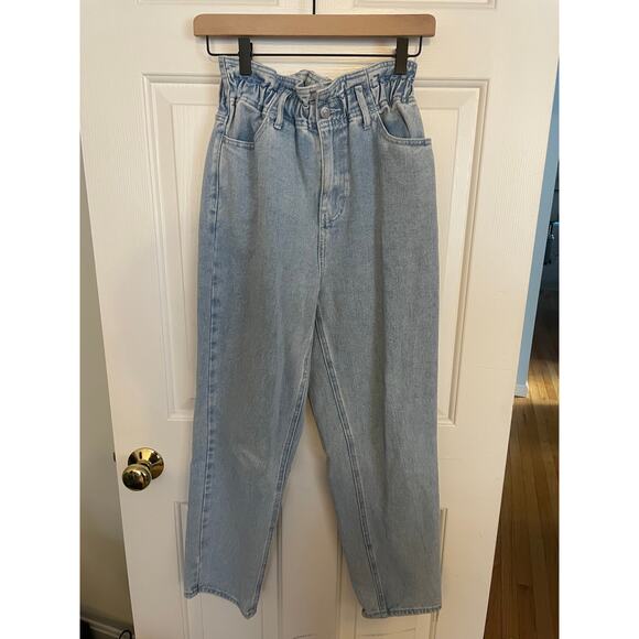 Pacsun Womens Small Mom Jeans Y2K Scrunch Waist Light Wash Denim All Cotton - Picture 2 of 10